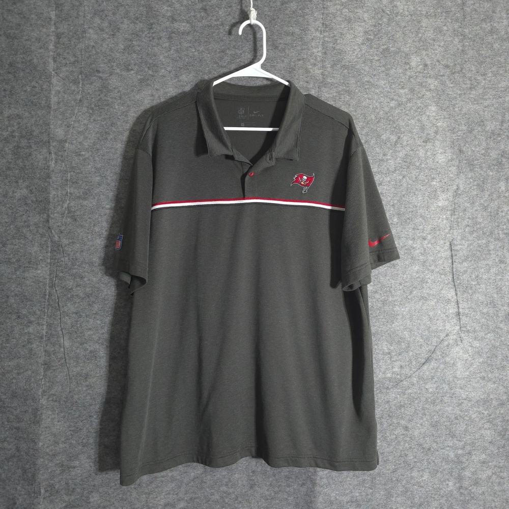 Nike Dri-FIT Polo Shirt Mens XXL Gray Red Tampa Bay Buccaneers NFL Athletic Golf